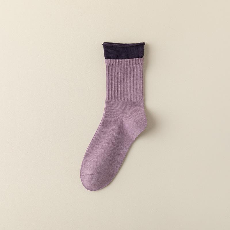 Girls Autumn and Winter Sweet Collision Color Boneless Anti Padding Solid Color Tube Cotton Socks