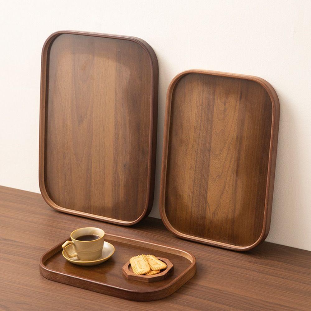 Walnut Wood Color Serving Tray Retro Style Fruit Plate Smooth Edge Tea Tray  Home