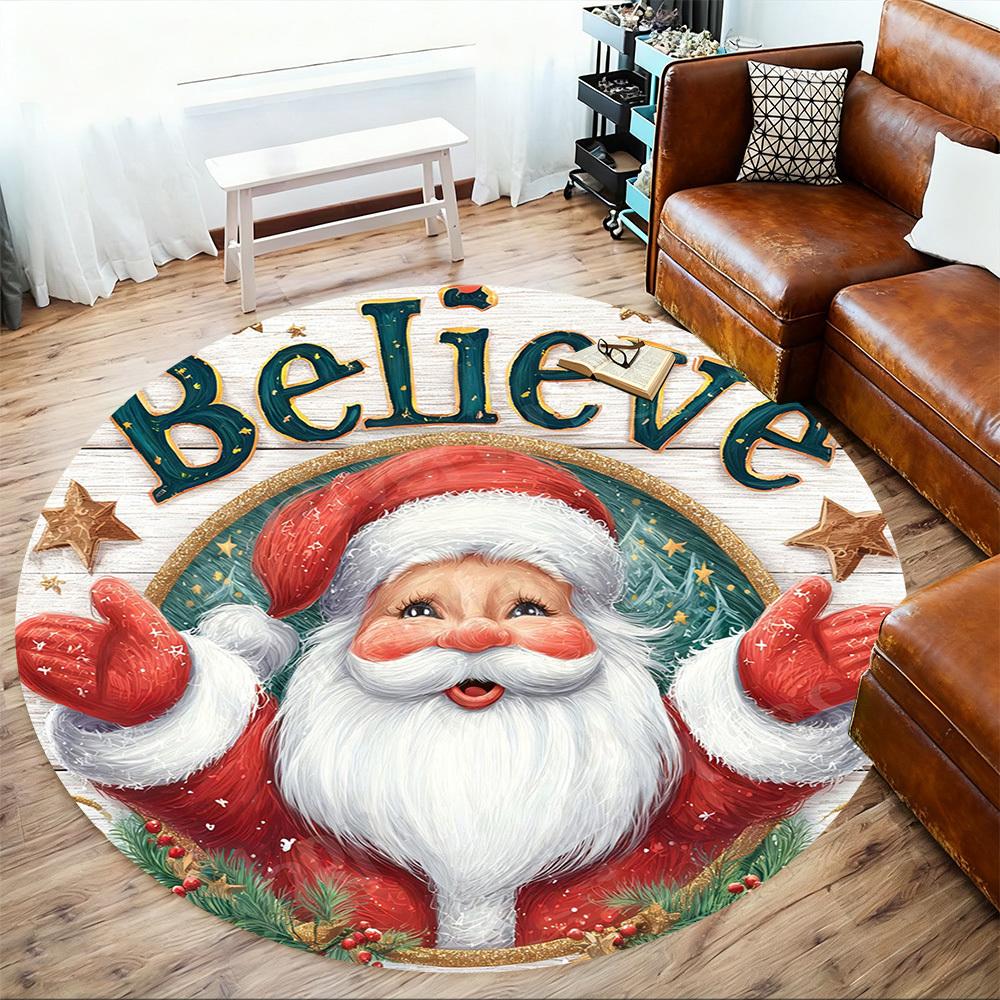 1PC Santa Claus Believe Office Round Area Rug, Under Office Chairs Bedroom Living Room Home Decor, Carpet for Office -1110145
