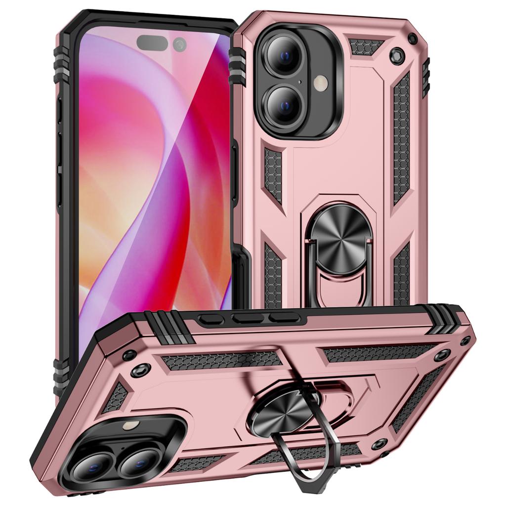 For iPhone 16 Plus Case PC+TPU Dual Layer Protection Kickstand Phone Cover