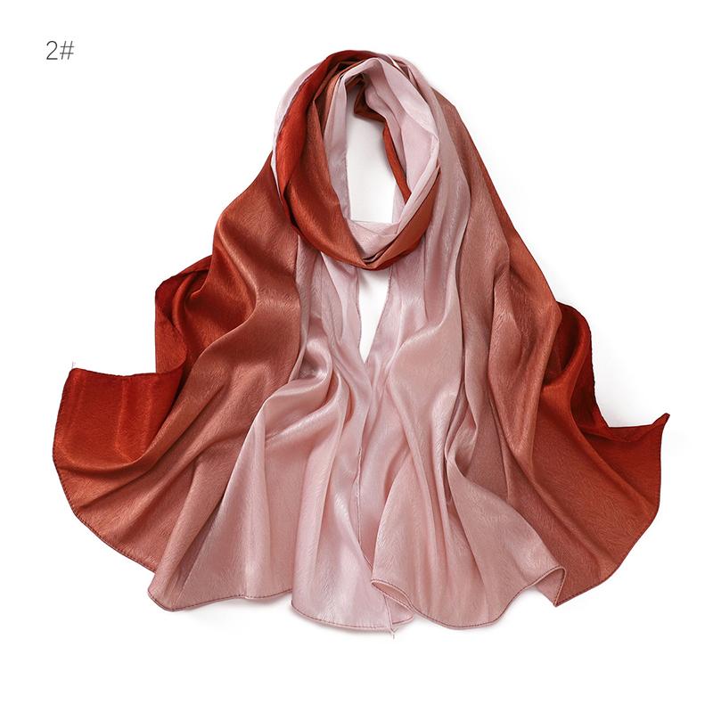 Design Fashion Gradient Color Classic Shiny Silk Scarf Women's Soft Headscarf Solid Color Shawl Headscarf Muslim Scarf