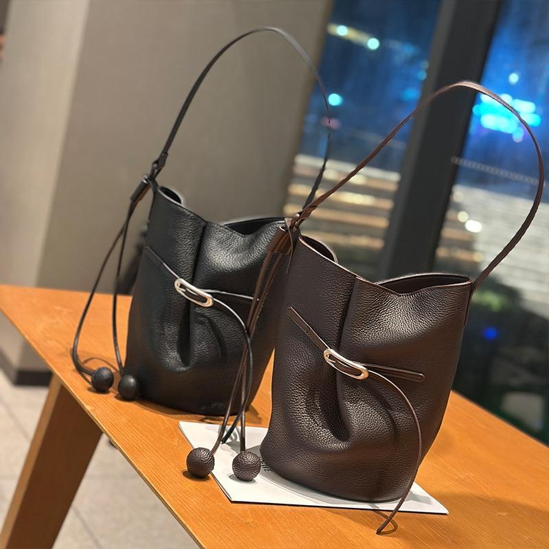 New women's bag cowhide bucket bag shoulder crossbody classic fashion leather underarm women's bag