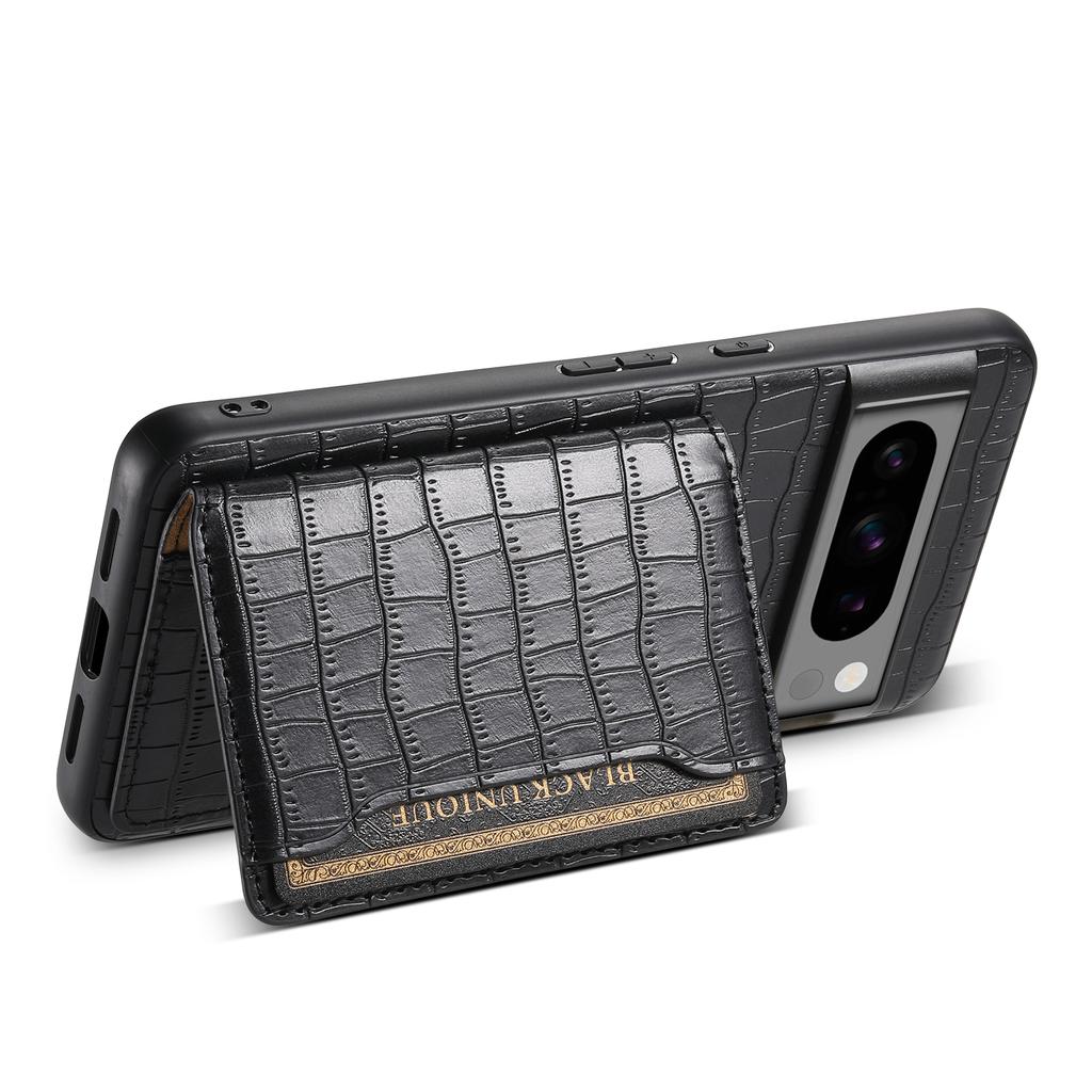 For Google Pixel 8 Pro Kickstand Case Card Holder Phone Cover Crocodile Texture