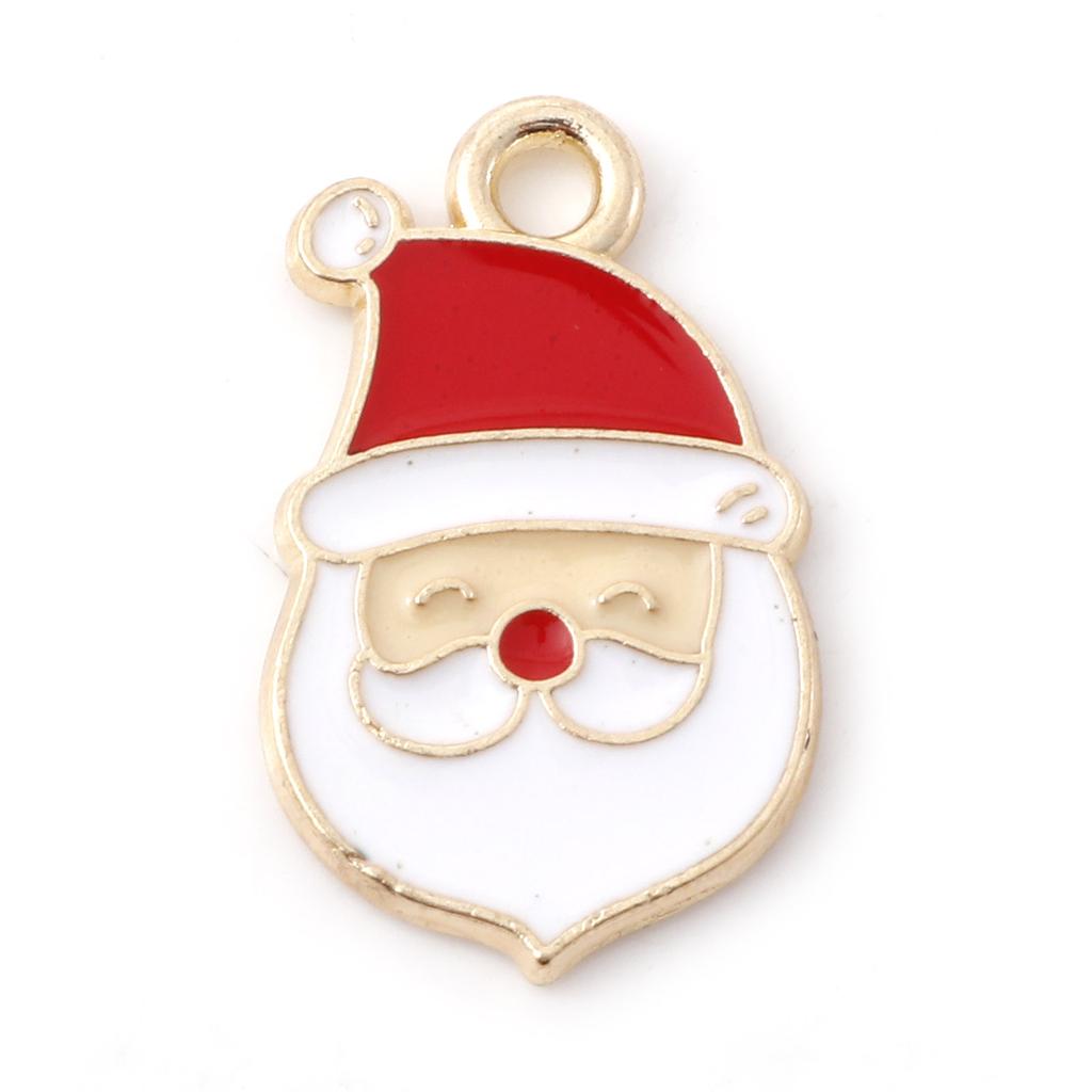 10 PCs Cartoon Christmas Charms Enamel Snowman Santa Claus Gold Color Metal Pendants For DIY Making Necklace Jewelry Findings