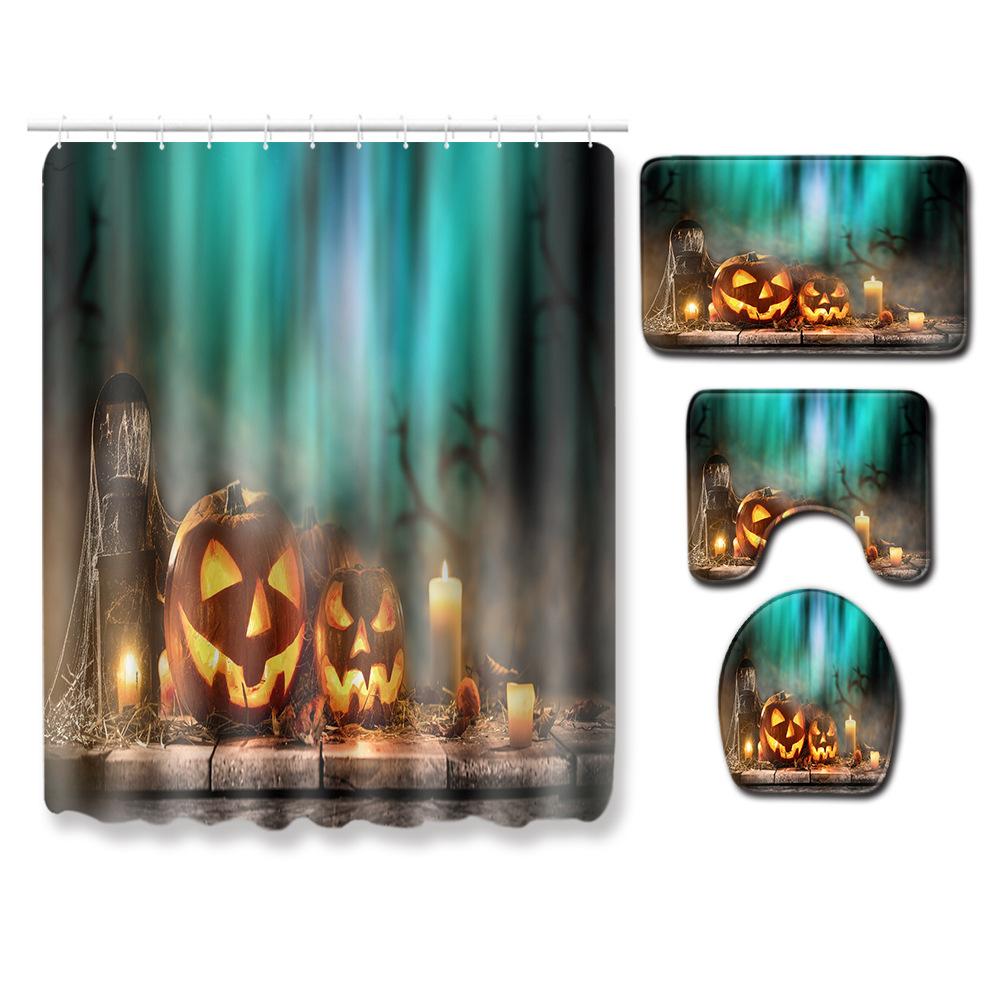 Halloween Bathroom Shower Curtain Floor Mat Combination Four-Piece Set Bathroom Toilet Carpet Door Mat