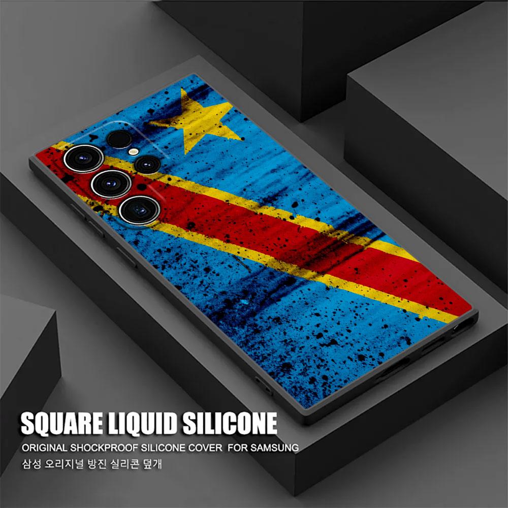 Phone Case For Samsung Galaxy S24 Ultra Case S23 S21 S20 FE S22 Plus Note 20 Ultra Silicone Cover Democratic Republic Congo Flag