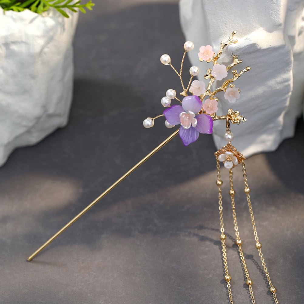 Alloy Tassel Hairpin with Jade Flower and Pearl Perfect for Kimono and Tomesode Hair Accessory Hairpin, Kanzashi, Design, (Furisode) (Tomesode),