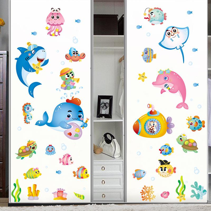 

Marine animals cartoon wall sticker kindergarten children s room decoration self-adhesive underwater world 45*60cm