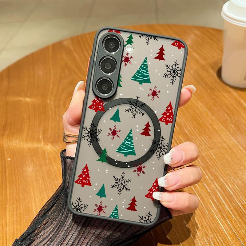 Applicable to S25Plus full screen small Christmas tree mobile phone case S23FE Christmas fireworks magnetic all-inclusive protective case