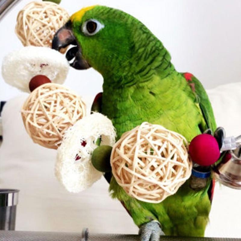 Bird Pet Bites Toy Parrot Macaw Luffa Bell Swing Scratcher Climb Toys Cockatiel