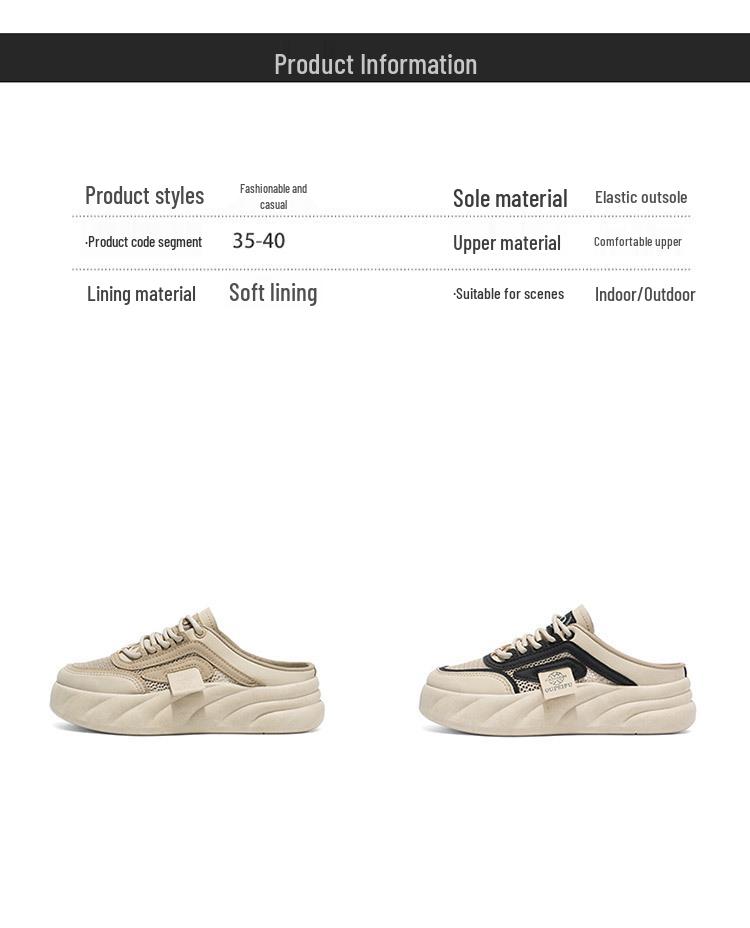 2025 Summer Women's Korean Style White Mesh One-Step Sandals - Versatile Hollow Half Slippers