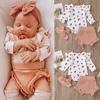 Nyfødt spedbarn Baby jenter Blomstertrykk Klær Romper Bukser Hårbånd Antrekk Sett