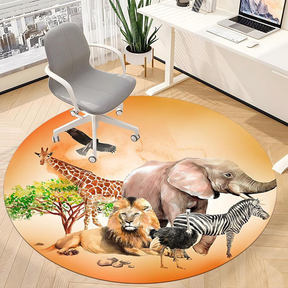 1pc Savannah Wildlife Chair Carpet for Office, Non slip, Soft and Durable Office Rug