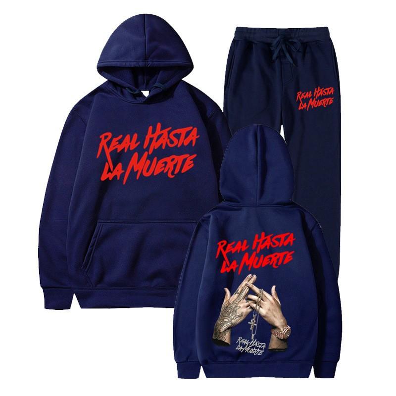 Cross-border new Real Hasta La Muerte letter print men's and women's same sweater hoodie set