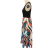 Women's Patchwork Striped Print Wavy Edge Long Crew Neck Sleeveless Dress