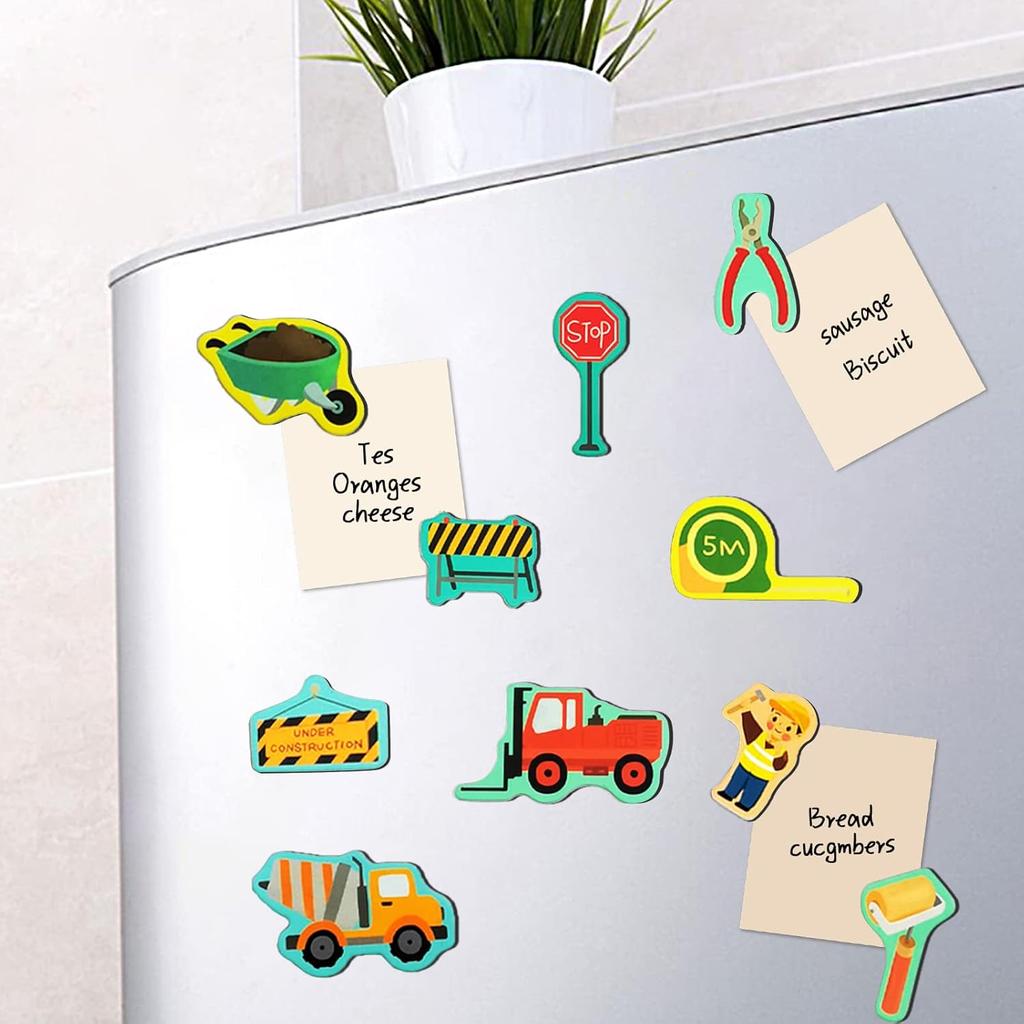 Construction Site Fridge Magnets for Toddlers, 50 PCS Refrigerator Magnets for Kids, Create a Scene Magnetic Play Sticker Book Travel Game