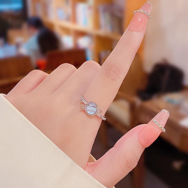 

Korean Blue Planet Zircon Women s Open Ring - High-End Niche Design