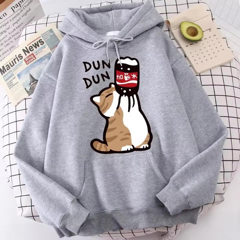 

Cartoon Cat Drink Salary Increase Beverages Mens Hooded Jacket Casual Cartoon Hoodies Pleasure Sweatshirts Home Harajuku Tops S сірий колір