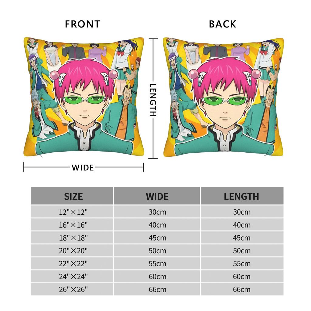Saiki Kusuo Anime Full  Set Premium  Square Pillow Case Polyester Cushions for Sofa   Casual Pillowcase