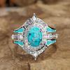 Anello di cristallo turchese retrò di moda per le donne Set di anelli di colore argento bohémien Set di gioielli Boho Set di 3 pezzi