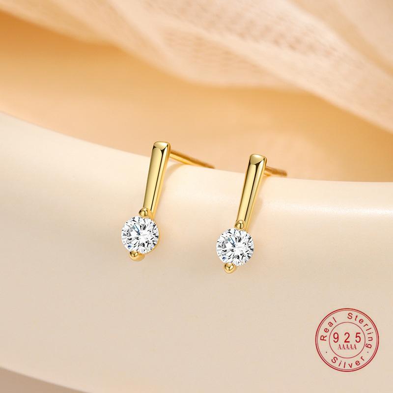 S925 Sterling Silver Minimalist Zircon Earrings for Women INS Fashion Light Luxury Exquisite Plated 18k Gold Earrings