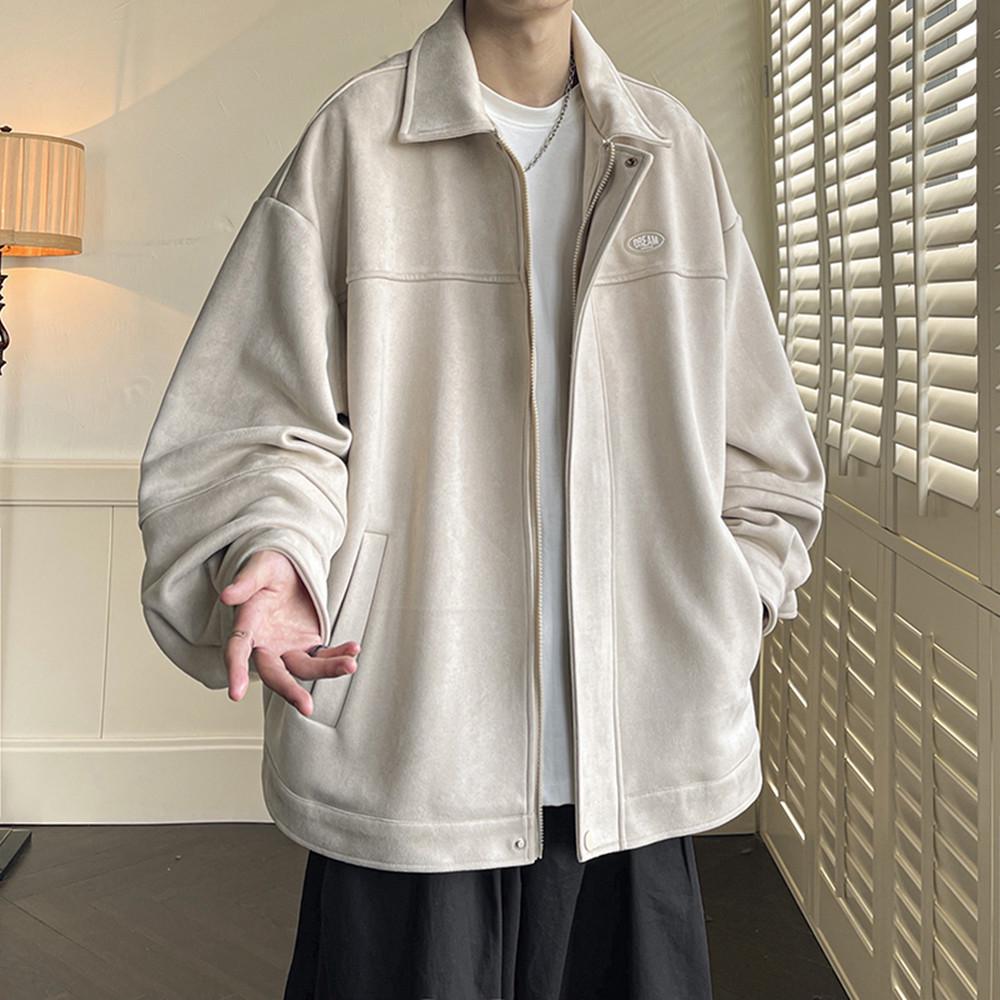 Men's Retro Suede Jacket - Hong Kong Style, Distressed All-Season Workwear Coach Jacket