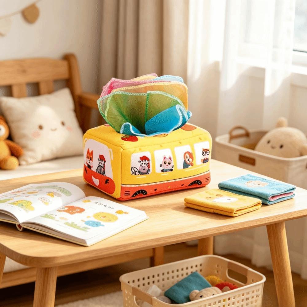 Crinkle Cloth Tissue Box Toys Educational Infant Pull Along Baby Montessori Boxes  Infant