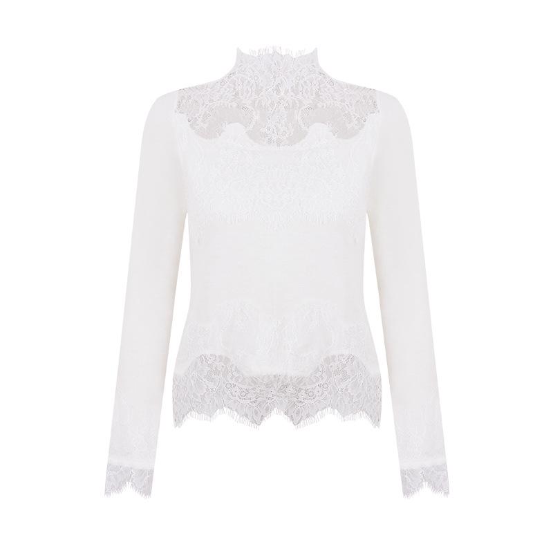 

Женский облегающий свитер с полуводолазкой из шерсти альпаки и кружевом - зимняя внутренняя одежда Medium