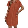 Women's Short Sleeve Vertical Striped Shirt Dress Casual Button Down Loose Midi Tunic Dress With Chest Pockets