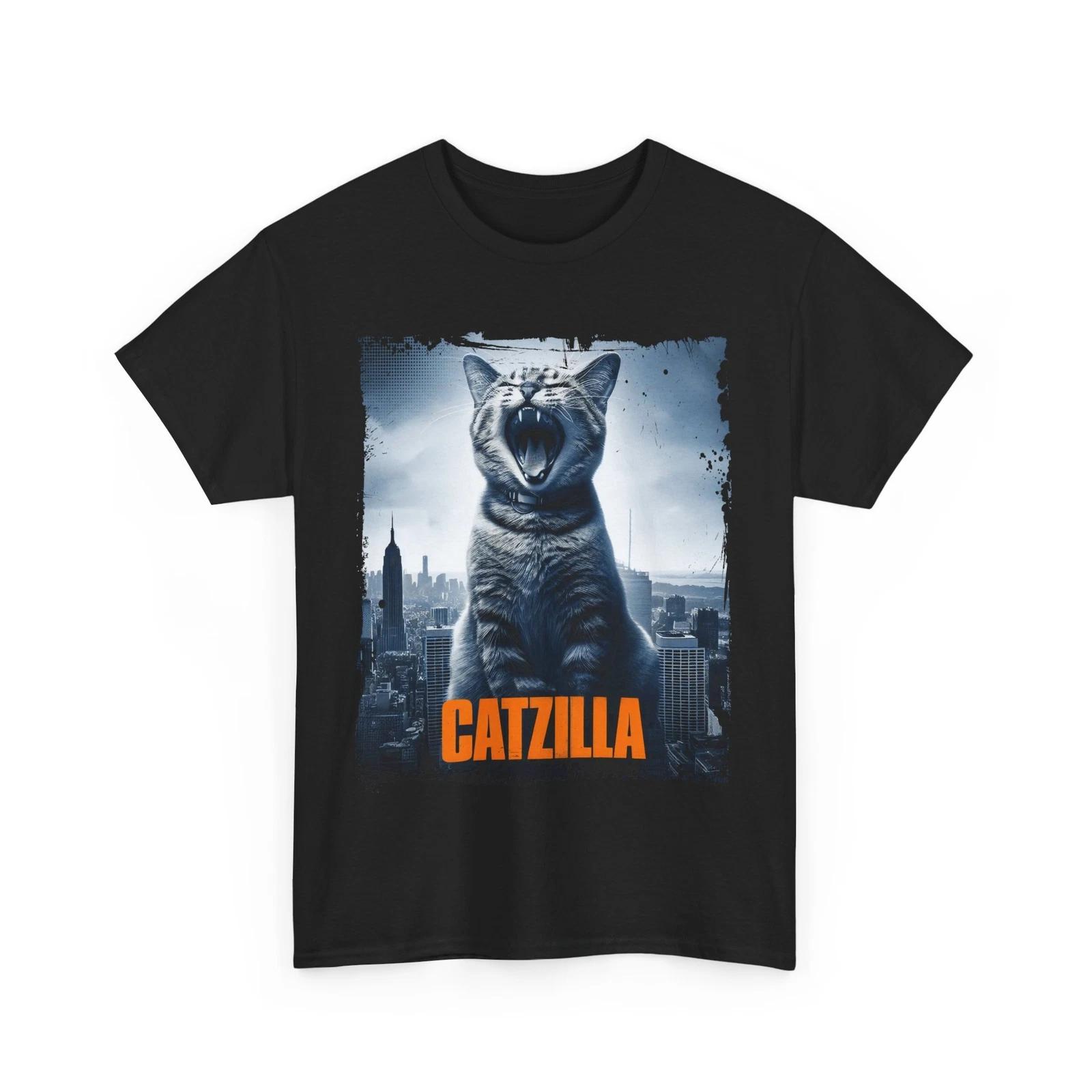Смешная футболка Catzilla – Графическая футболка «Кот встречает Годзиллу» для мужчин и женщин S
