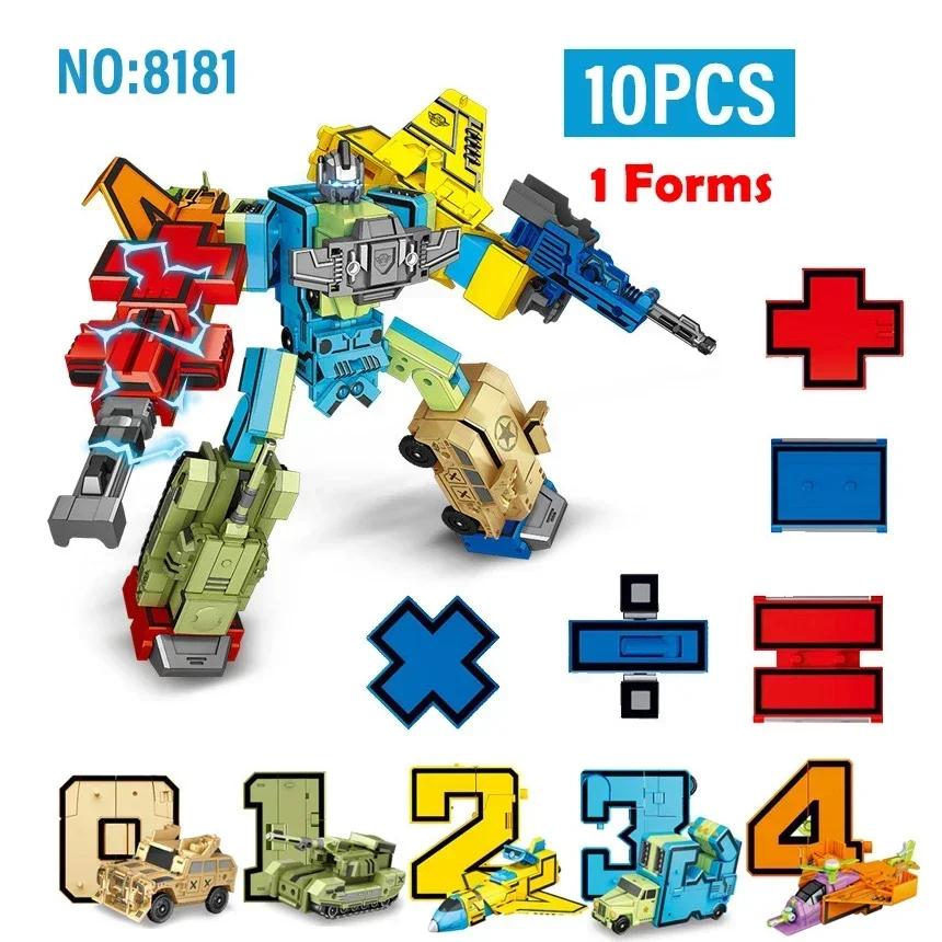 10PCS Transformation Number Robot Plaything Assembling Blocks Deformation Pocket Morphers Educational Action Figure Plaything for Children