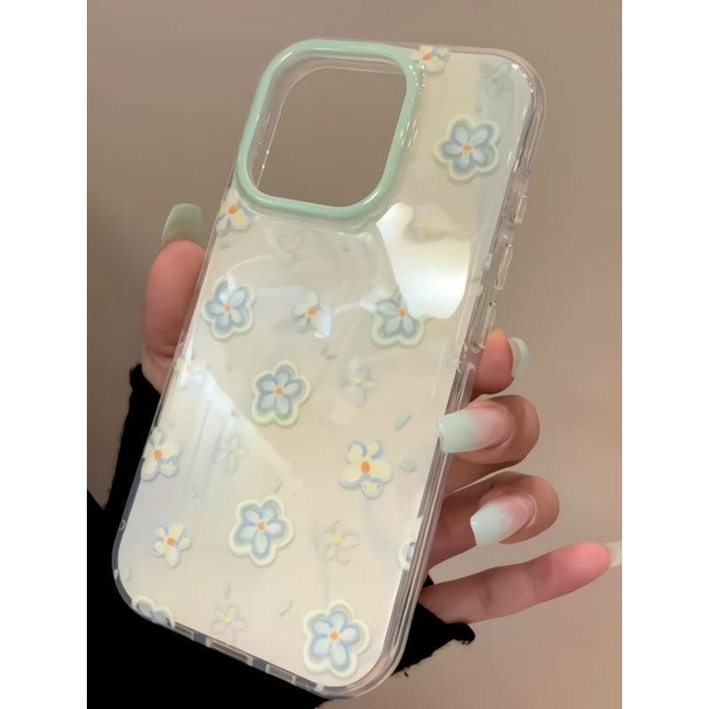 Single Layer Oil Painting Small Blue Flower for Apple 16promax Mobile Phone Case 15 for IPhone 14 Protective Case 13imd12
