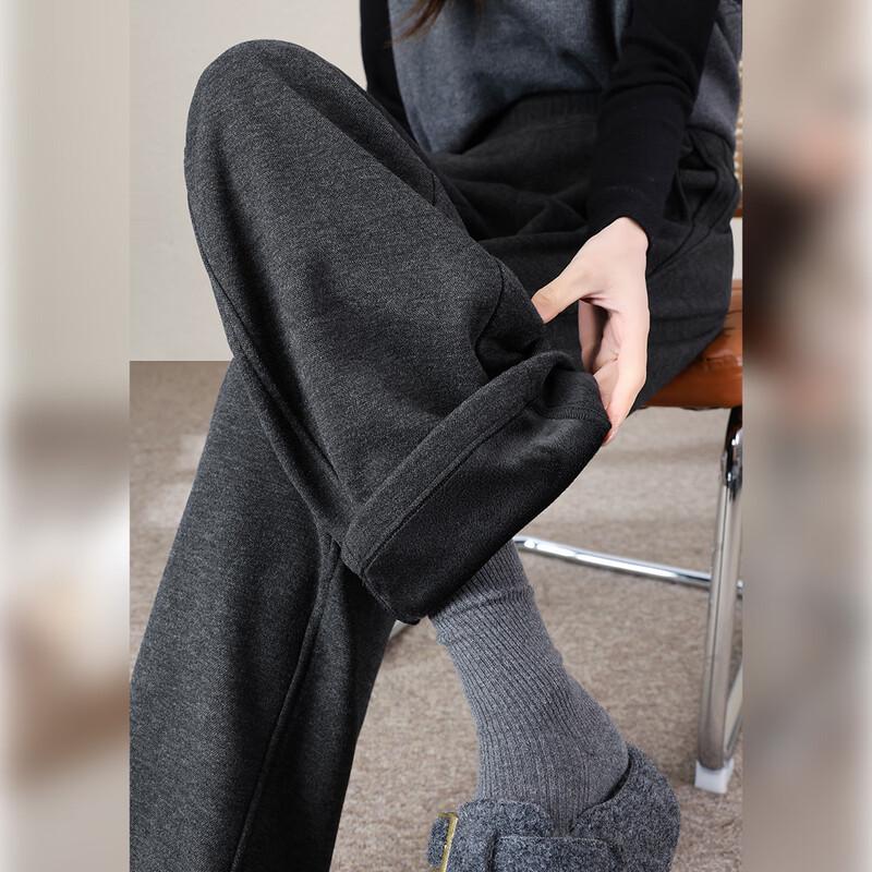 HSTYLE Women's Acetate Wool Blend Fleece Lined Wide-Leg Cropped Pants