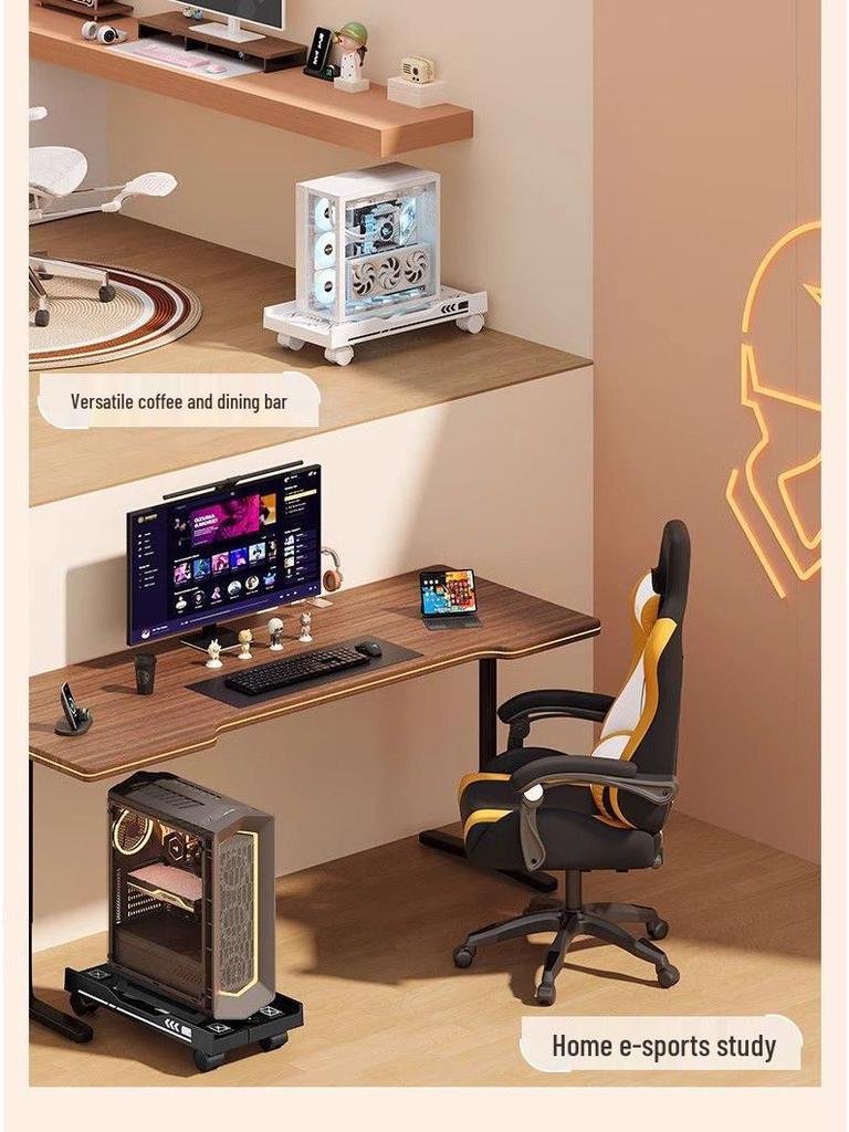 Movable Desktop Computer Stand with Adjustable Chassis & Storage Rack