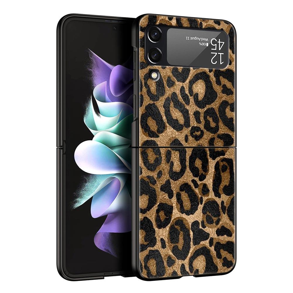 Phone Case for Samsung Galaxy Z Flip 3 4 5 6 Folding Black Shell For Samsung Z Flip4 Flip5 PC Hard Cover Leopard Cheetah print
