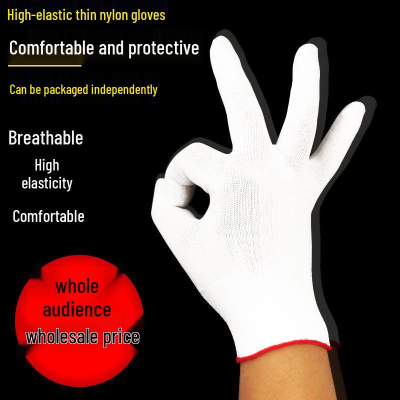 13-Gauge dünne Nylonhandschuhe: Hochelastisch, Kleinformat, Atmungsaktiv, Antistatisch, Weiße Arbeitsschutz- und Wenwan-Etikette-Handschuhe