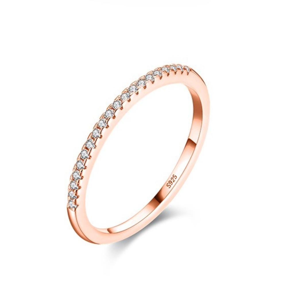 

s925 Sterling Silver Minimalist Row Diamond Ring Light Luxury Fashion Zircon Thin Band Jewelry US No. 9 розового золота