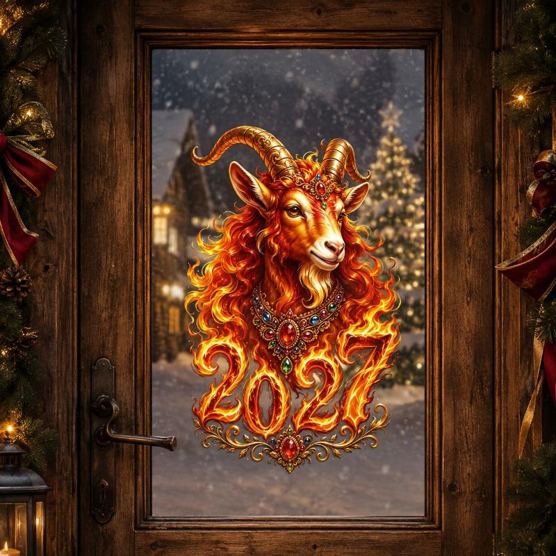 2027 Year Of The Sheep Zodiac Wall Stickers Detachable Festival Glass Window Decor Art Wallpaper For Living Room Home Decor