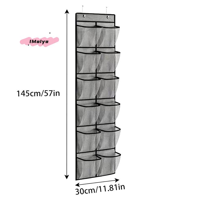 Wall-Mounted Shoe Organizer 12/24 Grids Fabric Closet Bag Storage Rack Mesh Pocket Clear Hanging over the Door Cloth Storage Box