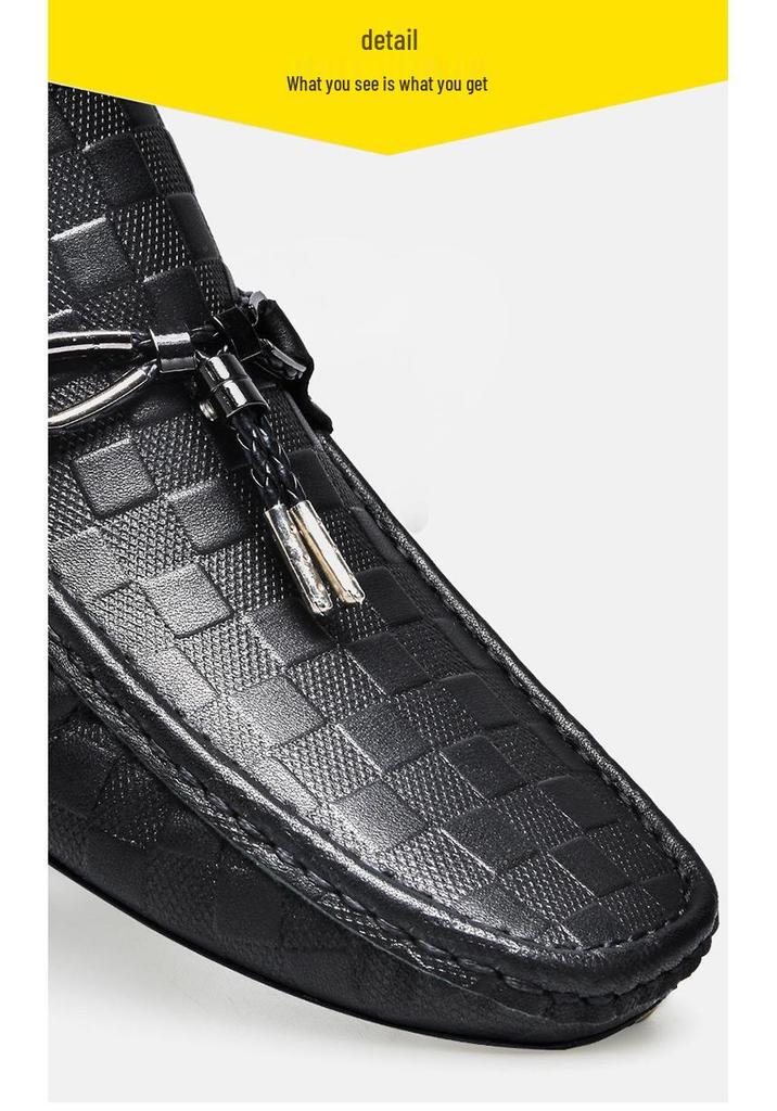 Men's Casual Spring Cowhide Slip-on Loafers, Embossed Leather Driving Shoes, Large Size
