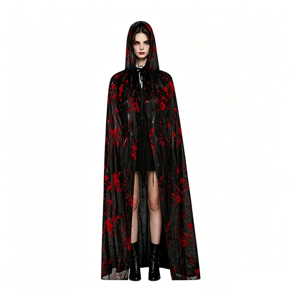 Stretchy Fit Blood Stained Cape Hooded Design Cosplay Costume Cloak  for Horror Dress Up
