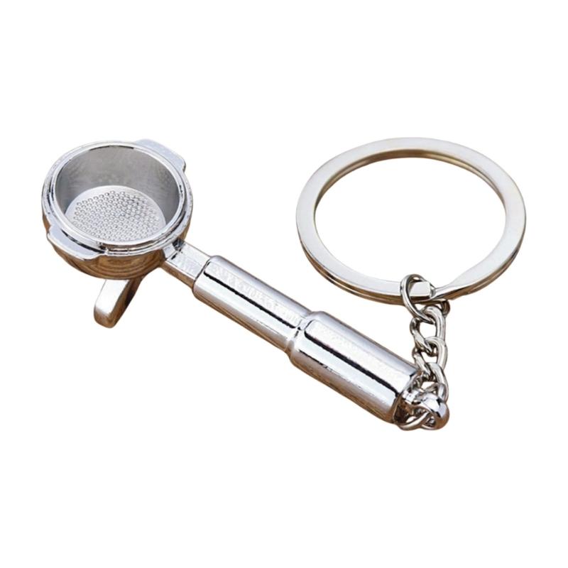 Unique Coffee Machine Filter Handle Keychain Fashion Metal Key Ornament Bag Charm Present for Coffee Aficionados