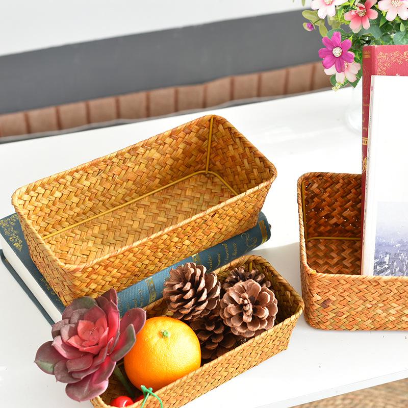 Handgewebter Aufbewahrungskorb aus Seegras: Deckellose Box für Kosmetik und Schreibtisch-Organisation