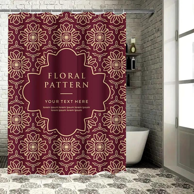 Vintage Floral Shower Curtain Luxurious Red Gold Decorative Pattern Bathroom Liner  Text for Home Decoration
