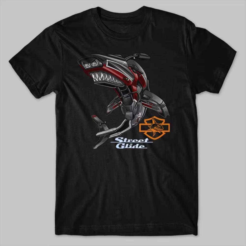 Classic American Motorcycle Hd Road Glide Shark Inspiration TShirt 100 Cotton ONeck Short Sleeve Summer Casual Unisexs TShirt
