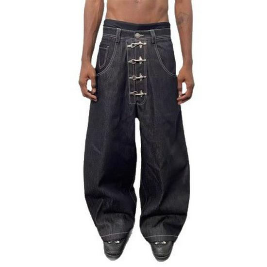 Retro American Street Style Airplane Buckle Scimitar Jeans