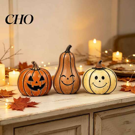 Halloween Wooden Pumpkin Ornaments 3/4Pcs Vintage Decor, Rustic Fall Tabletop Centerpiece, Farmhouse American Country Home Accents Shelf Accent