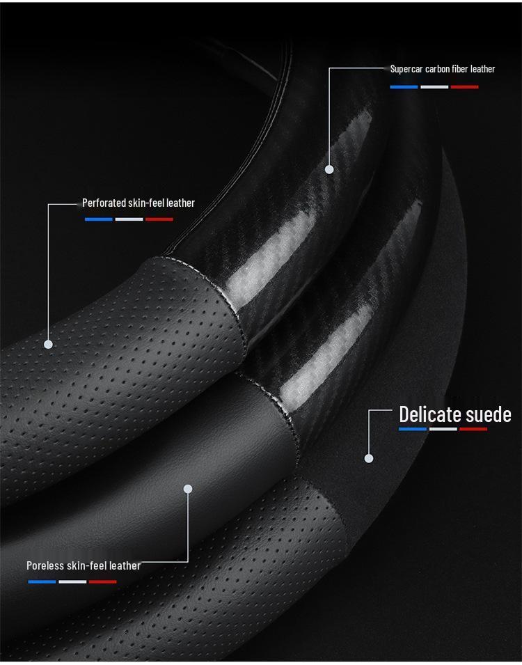 XPeng Steering Wheel Cover for P7, G3, G3i, P5 - Genuine Leather Carbon Fiber, High-Quality.