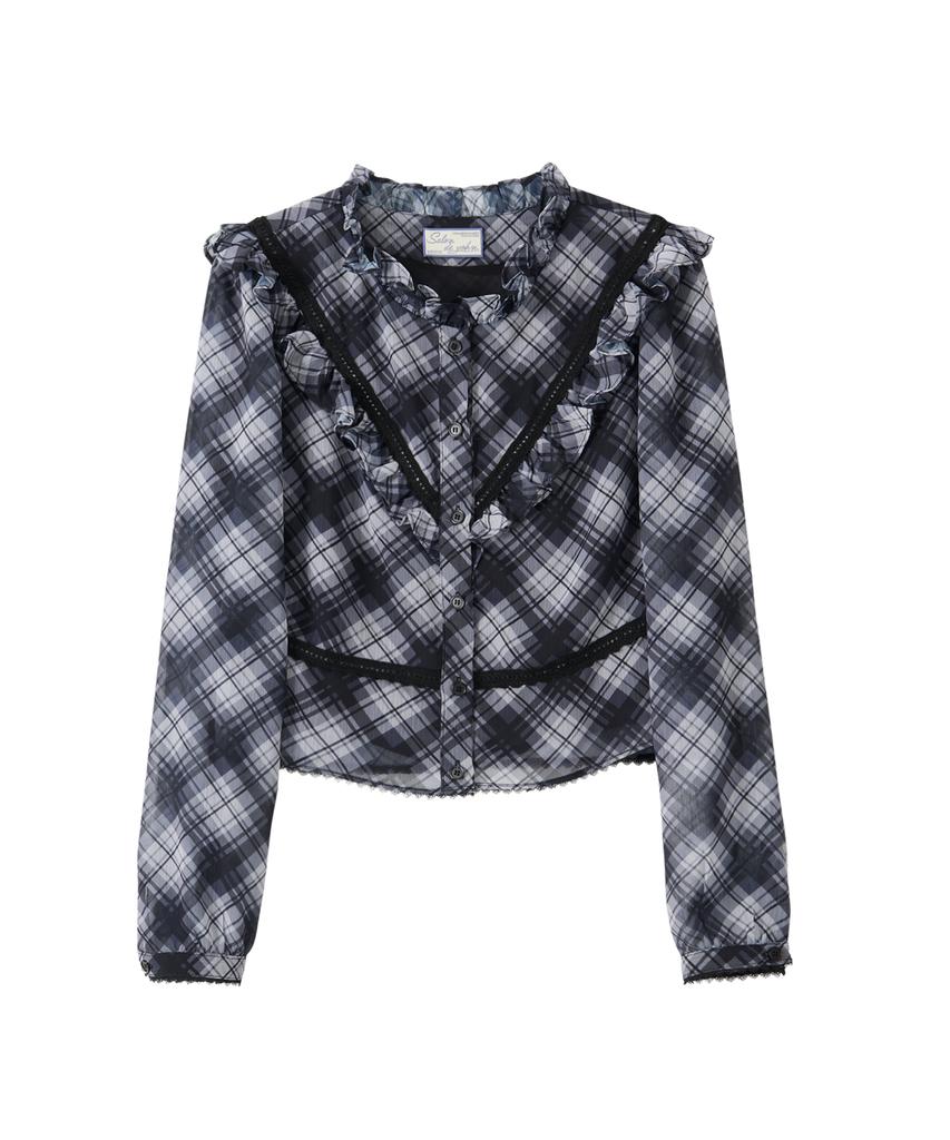SALON DE YOHN Ruffle Check Blouse_ Black