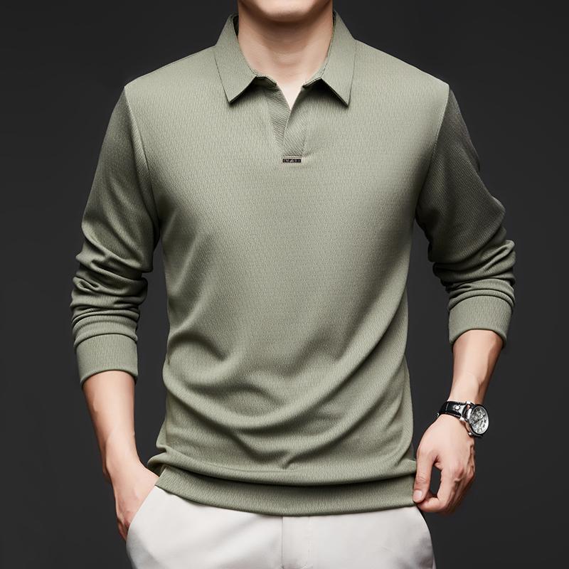

Men s Spring Autumn New Designer High End Brand Scissor Lapel Long Sleeve Polo Shirt Casual Lapel Comfort T-Shirt Men s Clothing L зелений